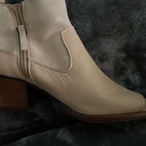 leather open toe ankle bootie